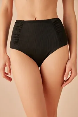 SUWEN Yüksek Bel Pileli Dokulu Bikini Alt