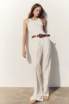 H&M Keten Karışımlı ve Kemerli Pantolon