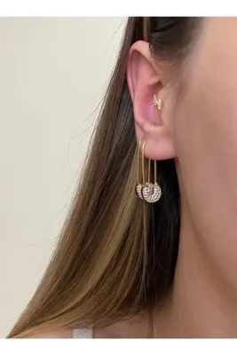 Okko Store Kadın Gold Rengi Taşlı Çengelli Küpe Çifti