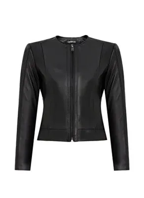 Derimod Flora Kadın Siyah Slim Kısa Deri Ceket 25SGD5300U4