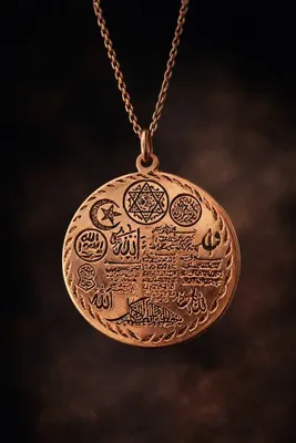 İyyaKee Erkek Kadın Bakır Kolye Koruma Duası Tılsımlı Madalyon Kolye Çift Taraflı İşlemeli