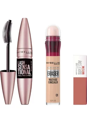 Die Grup Maybelline New York Instant Anti Age Eraser Kapatıcı - 01 Light & Maybelline New York Lash Sensational Yelpaze Etkili Siyah Maskara & Maybelline Super Stay 65 Mini Fondöten Hediyeli
