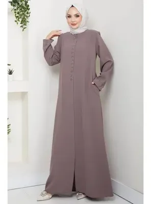 hafsamina Gizli Patlı Çiçek Taşlı Ferace Vizon HM2859