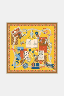 Vakko SARI OBJE DESENLİ TWILL İPEK EŞARP