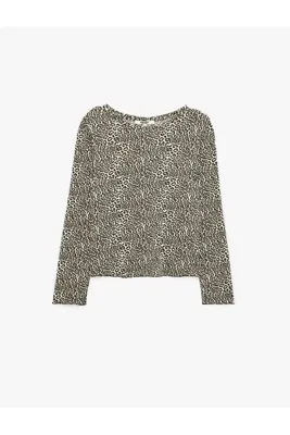 Koton Leopar Desenli Rahat Kesim Uzun Kollu Bisiklet Yaka Viskon Pijama Üstü