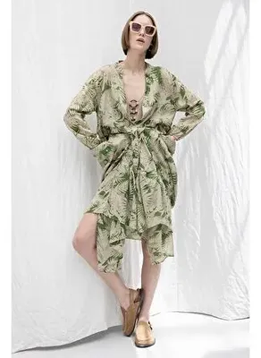 BSL Cotton Desenli Midi Elbise