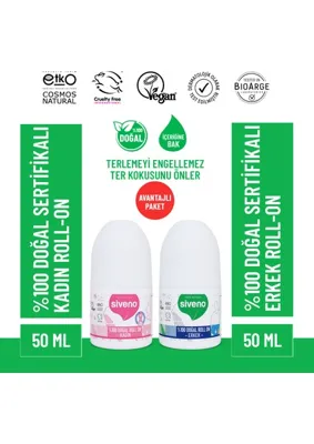 Siveno %100 Doğal Roll On Kadın & Erkek Deodorant Ter Kokusu Önleyici Bitkisel Lekesiz Vegan 50 ml Set