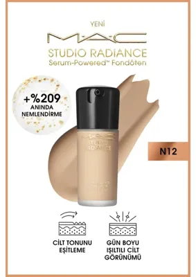 MAC Studio Radiance Serum-powered™ Işıltılı Bitişli Cilt Bakımı Etkili Fondöten - N12 - 30ml
