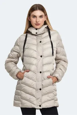 slazenger GWEN Kadın Kapüşonlu Şişme Beyaz Mont & Kaban