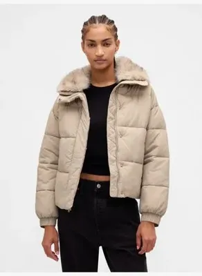 Gap Faux Fur-Trim Puffer Şişme Mont