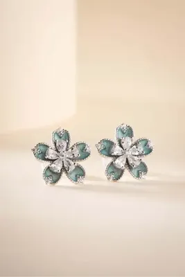 Nereze 925 Ayar Gümüş Rodyum Kaplama Mineli Çift Katlı Çiçek Model Küpe