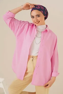 Bigdart 103901 Oversize Basic Tesettür Gömlek - Pembe