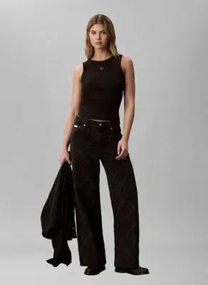 Calvin Klein Jeans LV047H756G4B3 Mavi Kadın Yüksek Bel Desenli Denim Pantolon