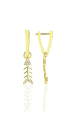 Söğütlü Silver Gümüş Altın Yaldızlı Zirkon Taşlı Balık Kılçığı V Küpe Sgtl11491gold