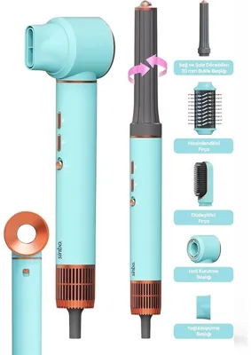 TeknoKapsül Mavi Air Brush 5in1=bukle-Hacimle-Düzleştir-2-Fırça Saç Kurutma - Şekil Makinesi 1300W 3-Kdm.hız Sıcaklık SHD-1729 (5643)