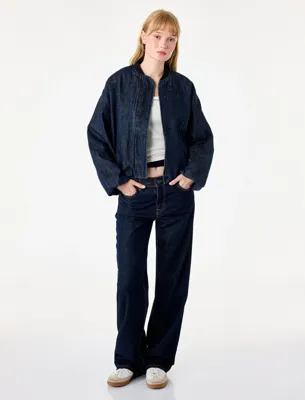 Koton Pamuklu Dik Yaka Cepli Uzun Kollu Taşlı Denim Ceket