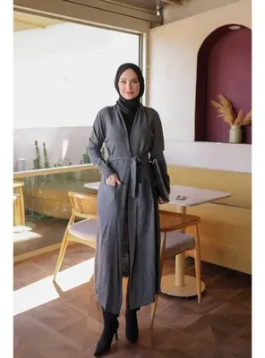 İmaj Butik Füme Cepli Merserize Uzun Triko Hırka
