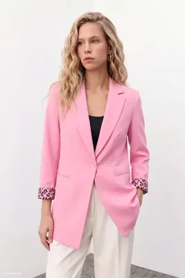 Sateen Mono Yaka Klasik Ceket - Açık Pembe