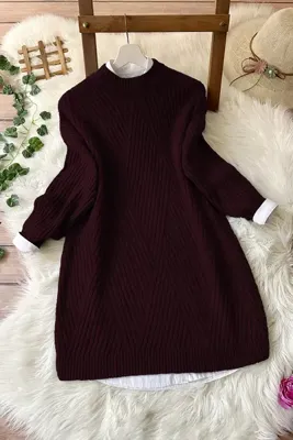 MODAQU Baklava Yumoş Kazak Tunik - Bordo