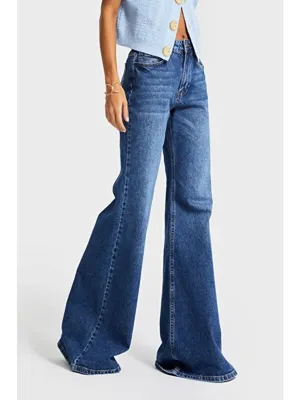 it's basic Kadın Koyu Mavi Renk 2w5-5 Flare Fit Komfort Kumaş İç Boy 83cm Denim Jean