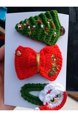Jolly accesory Yılbaşı Çok Renkli 3'lü Anne ve Çocuk Örgü Toka Seti