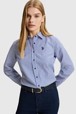 U.S. Polo Assn. Kadın Saks Uzun Kollu Gömlek 50332398-VR045