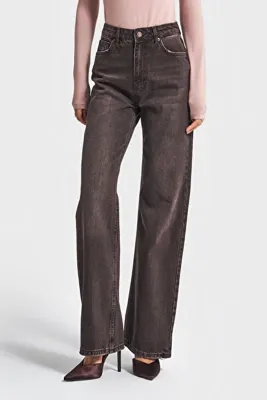 It's Basic Kadın Taşlanmış Koyu Kot Rengi Doris 2w5-138 Straight Fit Yüksek Bel %100 Koton Denim Jean
