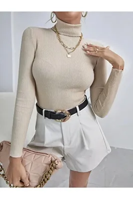 my trendy Kadın Balıkçı Yaka Pamuklu Jakarlı Kaşkorse Fitilli Kazak