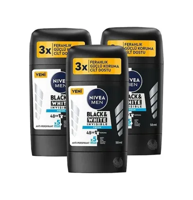 Nivea Men Stick Deodorant Black & Whıte Invısıble Fresh 50 Ml X 3 Adet