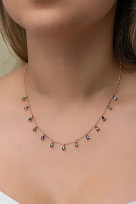 Nereze 925 Ayar Gümüş Sıralı Damla Mistik Topaz Taşlı Kolye