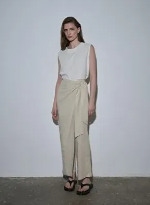 Suud Collection Natürel Alia Keten Anvelop Pantolon