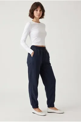 Drop by TrendyolMilla Lacivert Çımalı Balon Kesim Dokuma Pantolon Lacivert