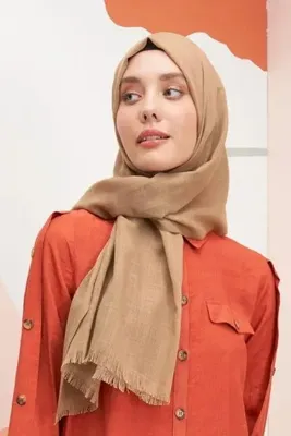 Madame Polo Keten Vual Şal - Kehribar