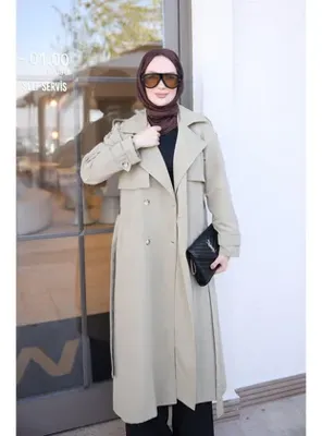 İmaj Butik Olive Kruvaze Yaka Kuşaklı Trençkot
