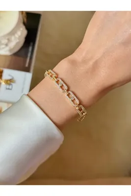 YOUES JEWELRY CM Lüx 14K Altın Renk Premium Kuyumcu Model Bileklik Altın Kaplama Renk Atmaz Kadın Bileklik