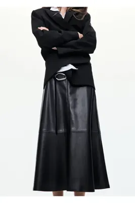 MANGO Woman Faux-leather A-line skirt