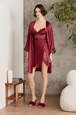 Pierre Cardin Saten Altılı Gelin Çeyiz Seti - 6000 Bordo