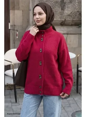 InStyle Çift Düğme Detay Fuşya Triko Hırka