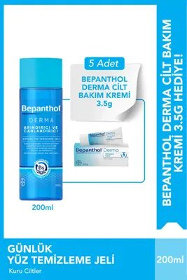 Bepanthol Derma Yüz Temizleme Jeli 200 ML + Cilt Bakım Kremi 5 x 3.5 G