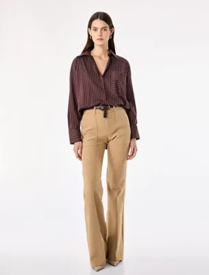 Koton Koton X Selected by Melis Ağazat - Pamuklu Tek Cepli Uzun Kollu Çizgili Oversize Gömlek