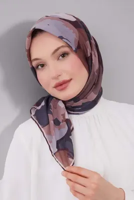 Levidor Kahve Karışık Desen Silk Coton Eşarp