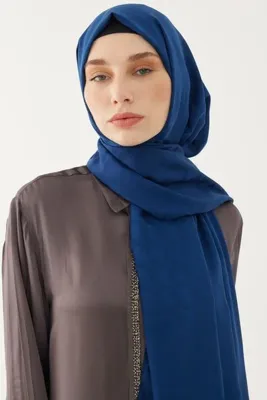 MİRSOY SCARF Dalga Desen İpeksi Jakar Şal - Lacivert