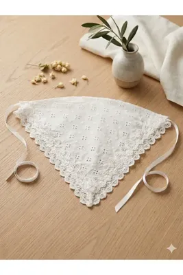 SHERLOCK HOME %100 Pamuk Dantelli Üçgen Bağlamalı Mevsimlik Vinatege Beyaz Bandana – Şık ve Zarif Tasarım El yapımı