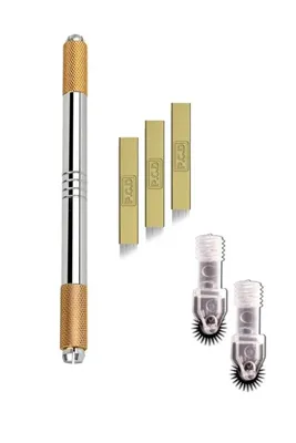 Ymr Microblading Kalemi Çift Taraflı Manuel Kalıcı Kaş Kalemi 3 Adet 12 Pin 2 Adet Roller Iğne