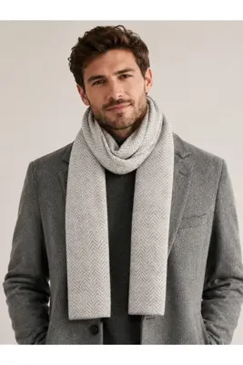 Sebir Moda Balıksırtı Desenli Triko Atkı