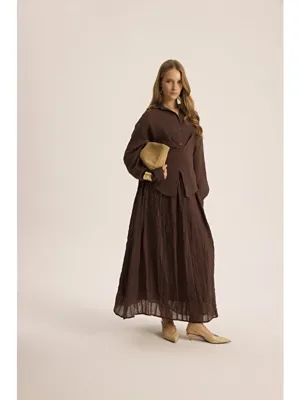 Mai Collection Vesper Üçgen Kesim Bağlamalı Kahve Gömlek