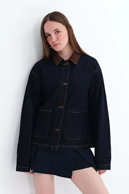 Addax Kadife Yaka Cepli Denim Ceket C26004