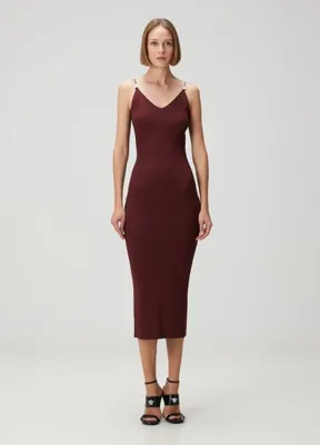 Versace Bordo Midi Triko Elbise