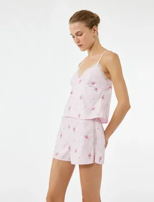 Koton Dantel Detaylı Çiçekli Saten Şort Pijama Altı