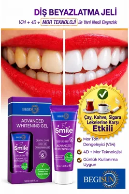 Begisun Smile Diş Beyazlatıcı Jel 50 ml | V34 + 4D | Mor Ton Dengeleyici Bakım